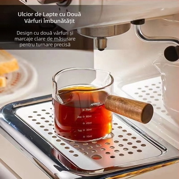 Mâner din lemn pentru cafea, lapte, cană de lapte, sticlă borosilicată, cană de cafea, aparat de cafea, cântar de extracție, cană de măsurare, cană de lapte cu mâner