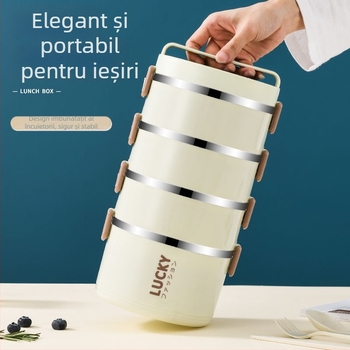 Cutie de prânz din oțel inoxidabil, cu izolație termică, cu capac pentru lucrător de birou, găleată cu izolație termică pentru studenți, cutie de prânz cu orez și stil ins