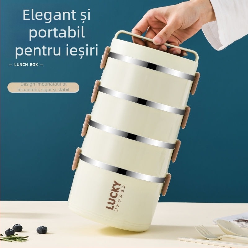 Cutie de prânz din oțel inoxidabil, cu izolație termică, cu capac pentru lucrător de birou, găleată cu izolație termică pentru studenți, cutie de prânz cu orez și stil ins