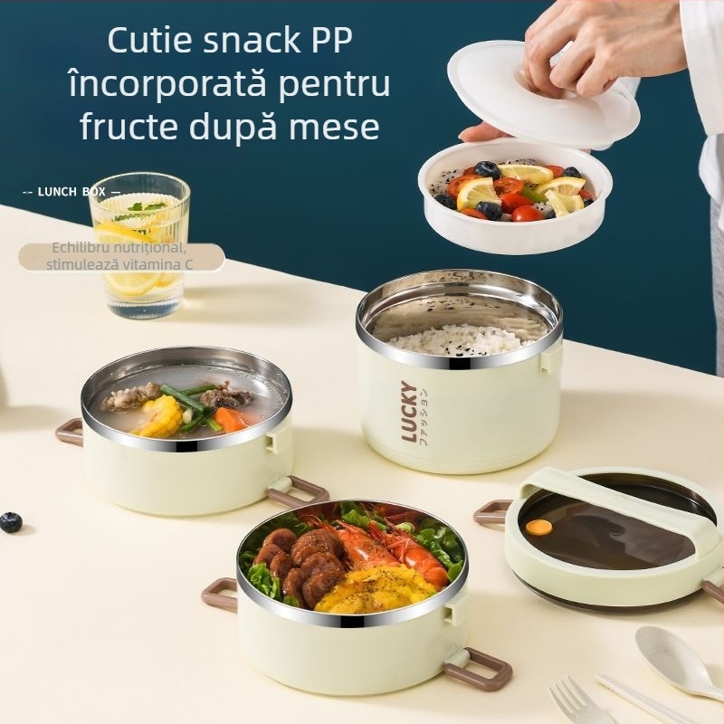 Cutie de prânz din oțel inoxidabil, cu izolație termică, cu capac pentru lucrător de birou, găleată cu izolație termică pentru studenți, cutie de prânz cu orez și stil ins