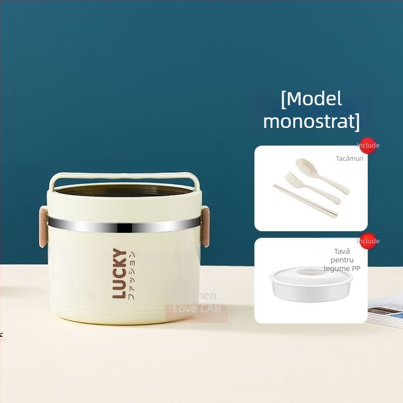 Cutie de prânz din oțel inoxidabil, cu izolație termică, cu capac pentru lucrător de birou, găleată cu izolație termică pentru studenți, cutie de prânz cu orez și stil ins