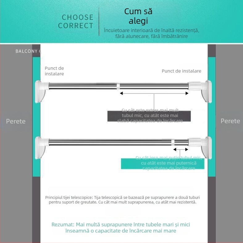Tijă telescopică pentru agățat haine, tijă de uscare a hainelor, tijă transversală pentru suport de haine, tijă dreaptă contractibilă, tijă telescopică pentru dulap
