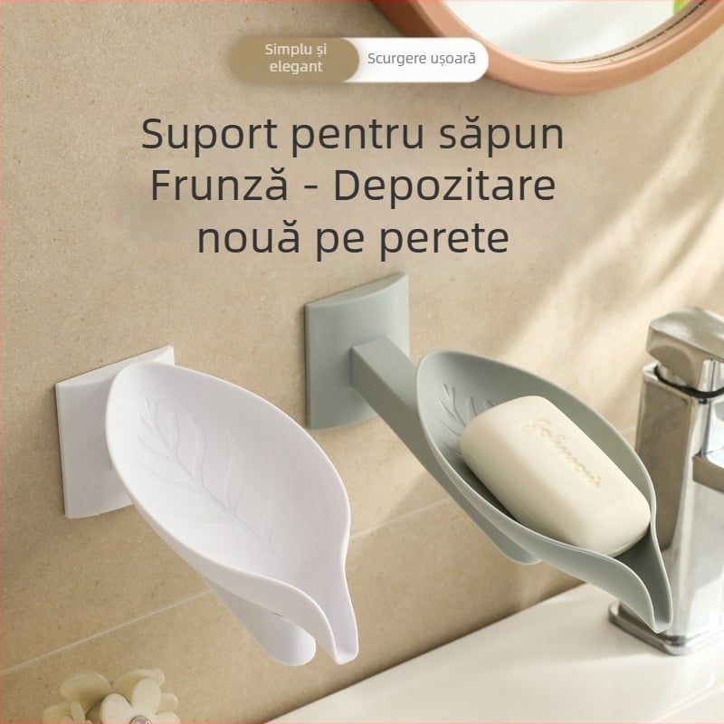Cutie de săpun cu scurgere montată pe perete, cu frunze noi, neperforată, pentru baie, suport de săpun de uz casnic, producător în stoc