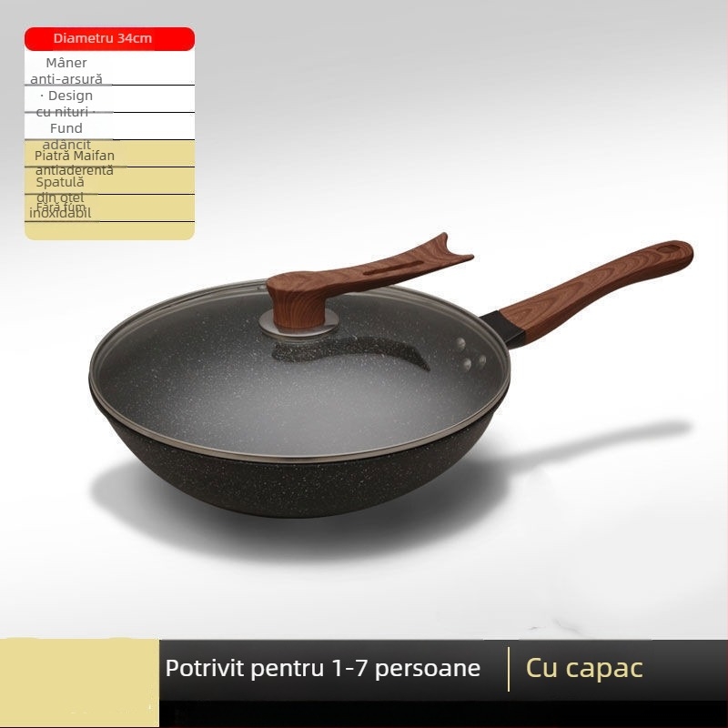 Livrare directă din fabrică a tigaiei antiaderente din piatră medicală pentru uz casnic, cu mai puțin vapor de ulei, tigaie plată, tigaie din fier