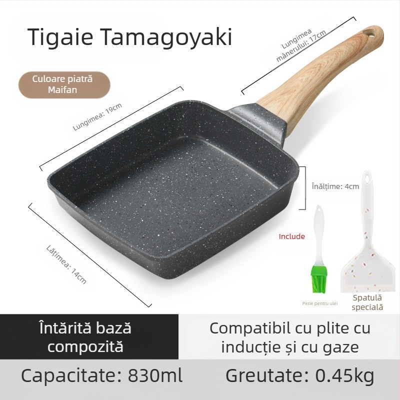 Tigaie de prăjit cu ou gros, piatră medicală pătrată, mini-friptură, mic dejun japonez, Tamagoyaki, tigaie antiaderentă