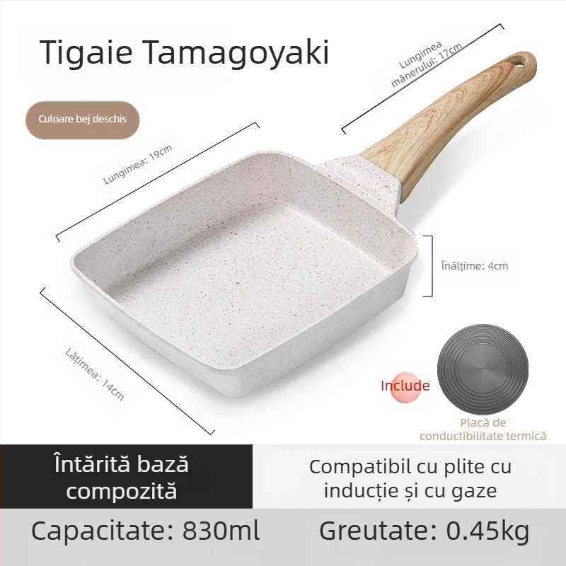 Tigaie de prăjit cu ou gros, piatră medicală pătrată, mini-friptură, mic dejun japonez, Tamagoyaki, tigaie antiaderentă