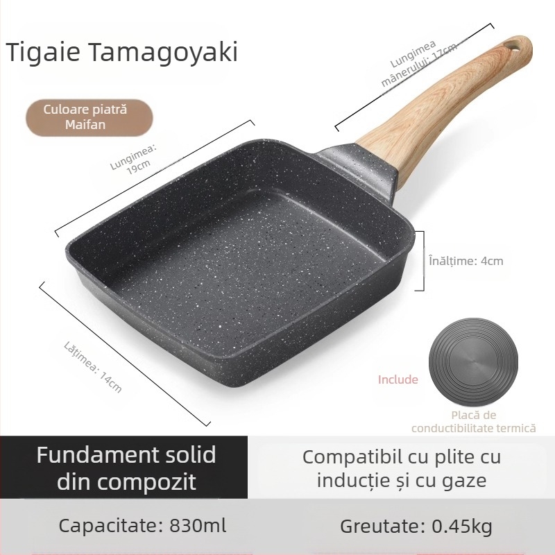 Tigaie de prăjit cu ou gros, piatră medicală pătrată, mini-friptură, mic dejun japonez, Tamagoyaki, tigaie antiaderentă