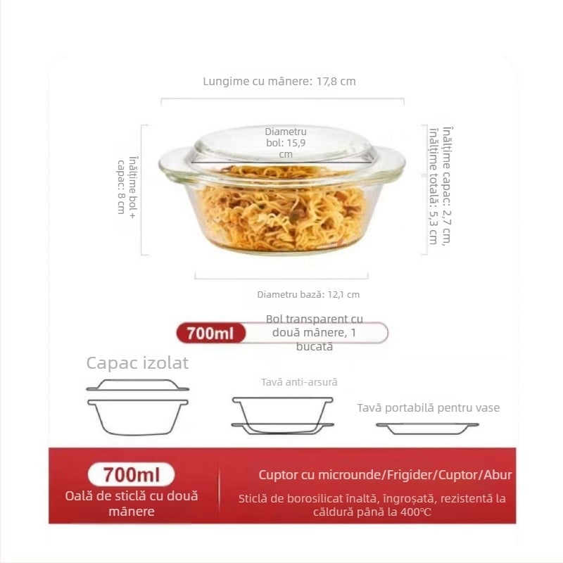 Bol de sticlă cu capac, farfurie specială pentru încălzirea cuptorului cu microunde, rezistent la temperaturi ridicate, bol de uz casnic, bol mare pentru supă, supă de ouă, bol pentru ouă fierte la abur