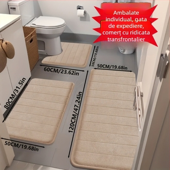 Covorașe de podea din catifea corală, en-gros transfrontaliere, pentru uz casnic, rezistente la pete, antiderapante, set de trei piese, covorașe de toaletă, covorașe absorbante pentru picioare, pentru baie