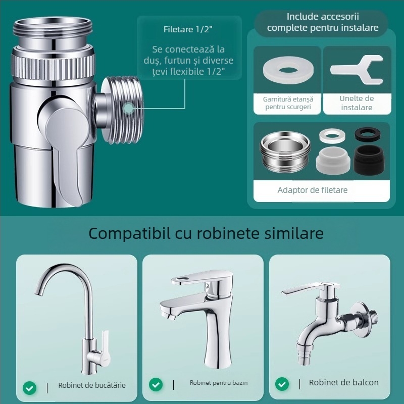 Robinet unu-la-doi conector bucătărie lavoar mașină de spălat țeavă de admisie a apei port de conectare distribuitor de apă poate fi folosit de mii de flori