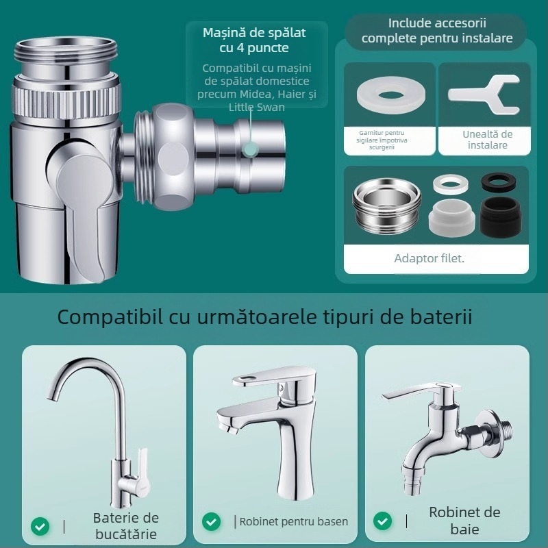 Robinet unu-la-doi conector bucătărie lavoar mașină de spălat țeavă de admisie a apei port de conectare distribuitor de apă poate fi folosit de mii de flori