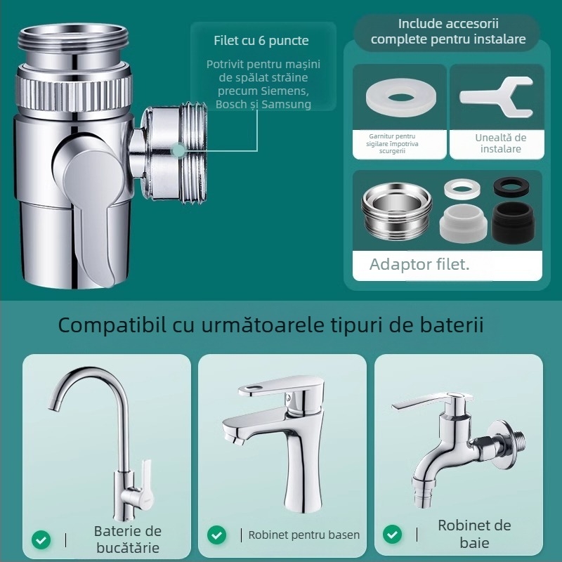 Robinet unu-la-doi conector bucătărie lavoar mașină de spălat țeavă de admisie a apei port de conectare distribuitor de apă poate fi folosit de mii de flori