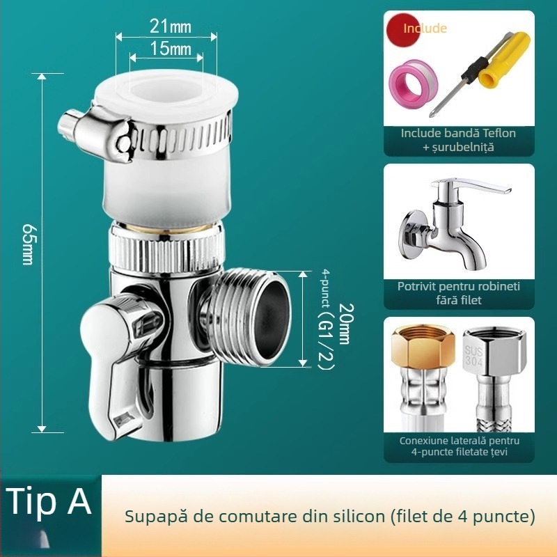 Robinet unu-la-doi conector bucătărie lavoar mașină de spălat țeavă de admisie a apei port de conectare distribuitor de apă poate fi folosit de mii de flori