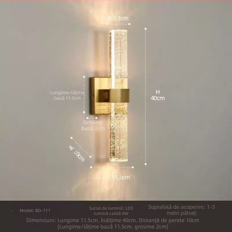 Lampă de perete simplă din cristal, lumină de înaltă calitate, living de lux, fundal, perete, dormitor, studiu, culoar, coridor de hotel, lampă modernă