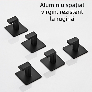 Cârlig de dulap simplu negru, fără perforații, combinație de cârlig pentru baie, cârlig unic de perete pentru haine, cârlig pentru prosop