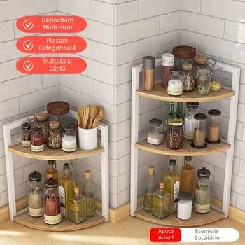 Bucătărie colț de depozitare raft blat triunghiular condiment borcan organizator fără găurire perete colț podea suport trepied