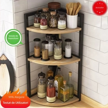 Bucătărie colț de depozitare raft blat triunghiular condiment borcan organizator fără găurire perete colț podea suport trepied