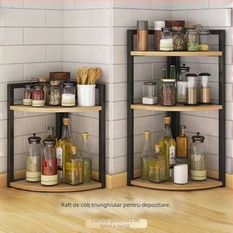Bucătărie colț de depozitare raft blat triunghiular condiment borcan organizator fără găurire perete colț podea suport trepied