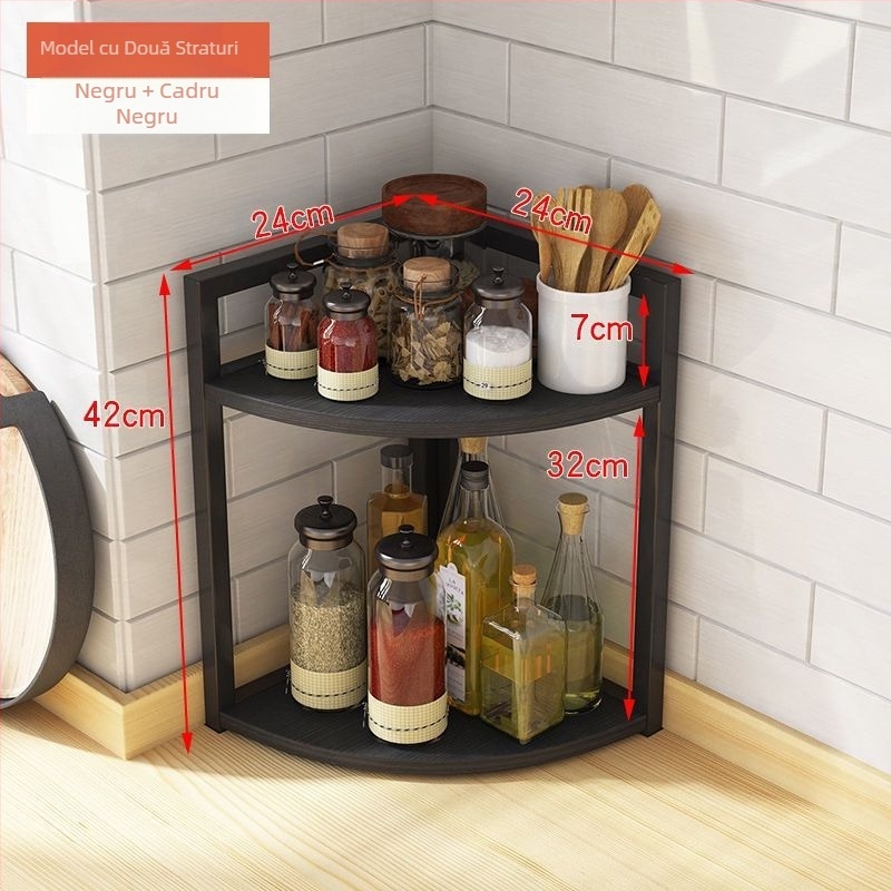 Bucătărie colț de depozitare raft blat triunghiular condiment borcan organizator fără găurire perete colț podea suport trepied