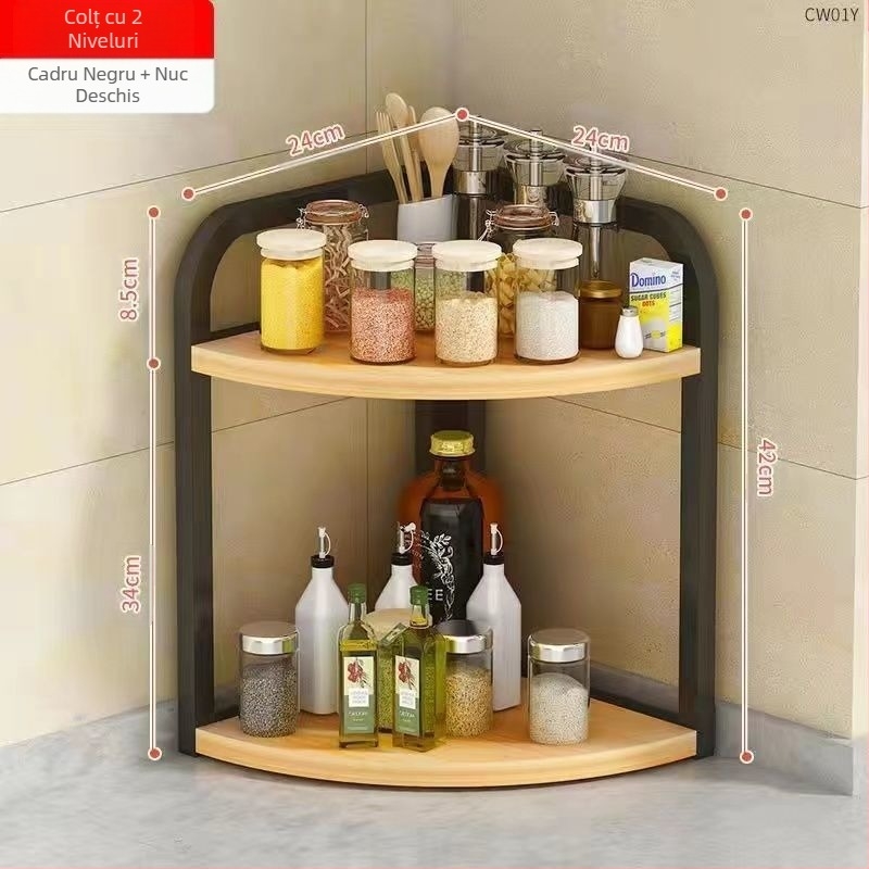 Bucătărie colț de depozitare raft blat triunghiular condiment borcan organizator fără găurire perete colț podea suport trepied