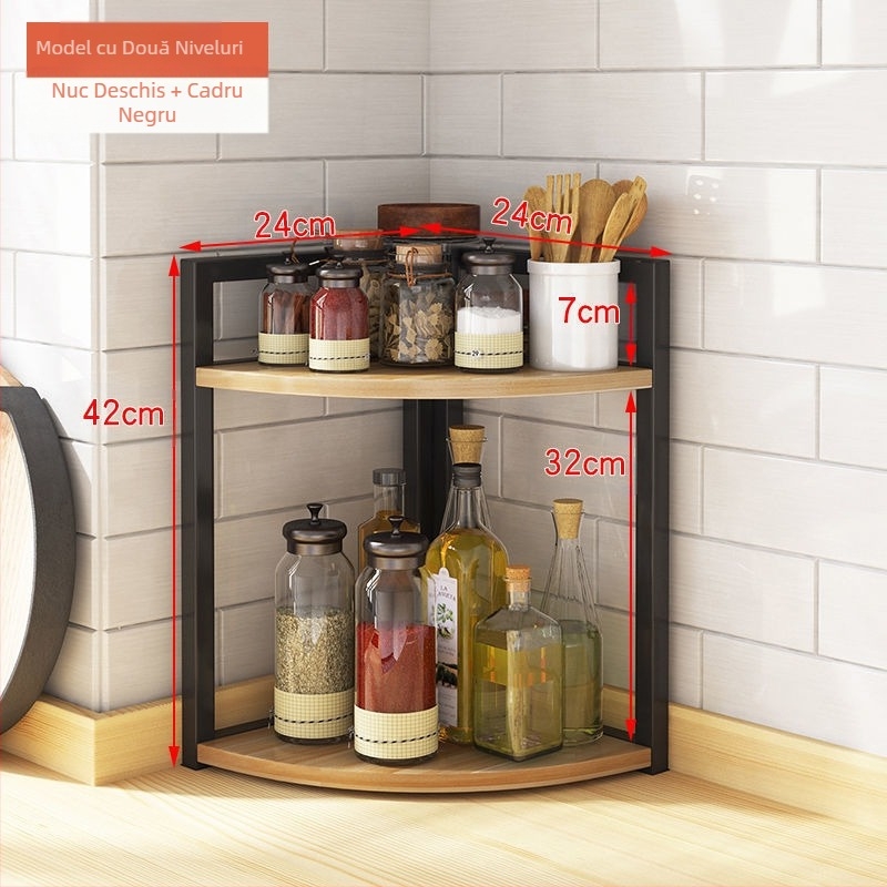 Bucătărie colț de depozitare raft blat triunghiular condiment borcan organizator fără găurire perete colț podea suport trepied