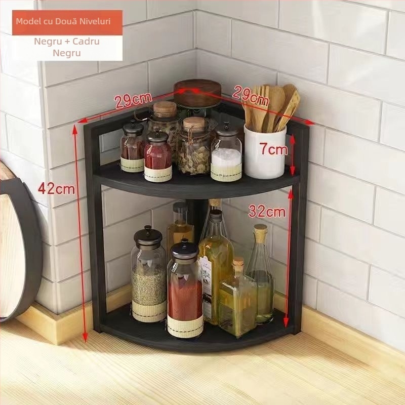 Bucătărie colț de depozitare raft blat triunghiular condiment borcan organizator fără găurire perete colț podea suport trepied