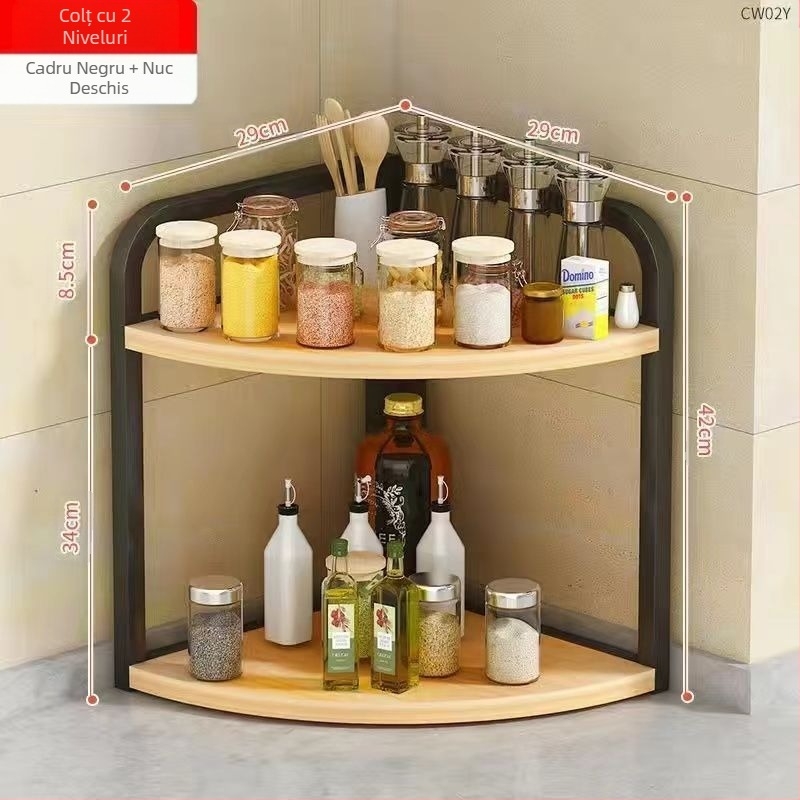 Bucătărie colț de depozitare raft blat triunghiular condiment borcan organizator fără găurire perete colț podea suport trepied
