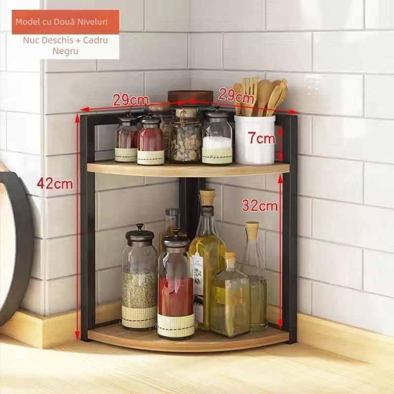 Bucătărie colț de depozitare raft blat triunghiular condiment borcan organizator fără găurire perete colț podea suport trepied