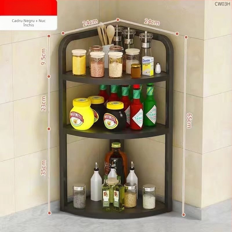Bucătărie colț de depozitare raft blat triunghiular condiment borcan organizator fără găurire perete colț podea suport trepied