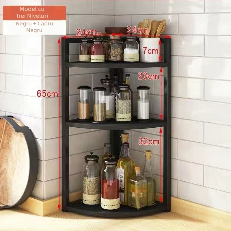 Bucătărie colț de depozitare raft blat triunghiular condiment borcan organizator fără găurire perete colț podea suport trepied