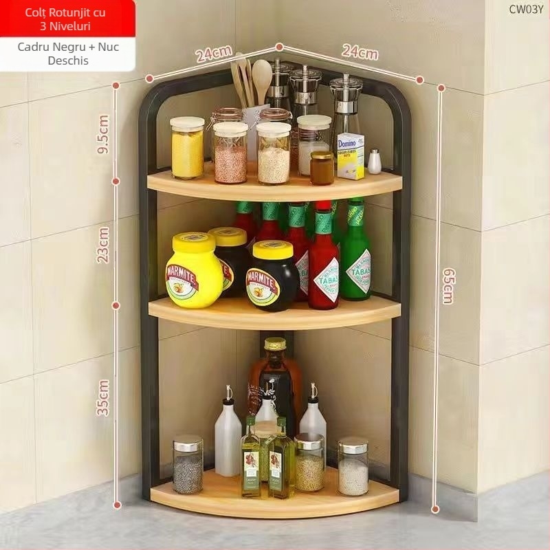 Bucătărie colț de depozitare raft blat triunghiular condiment borcan organizator fără găurire perete colț podea suport trepied