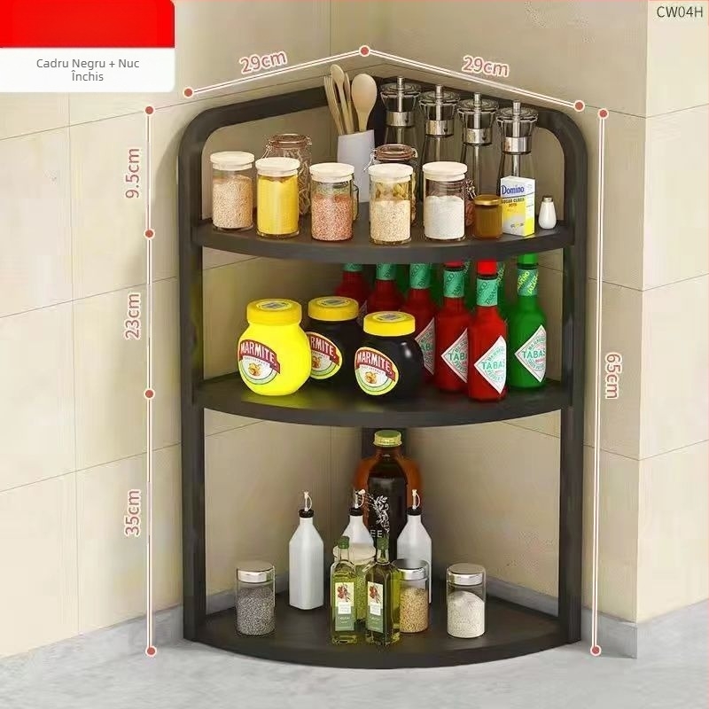 Bucătărie colț de depozitare raft blat triunghiular condiment borcan organizator fără găurire perete colț podea suport trepied