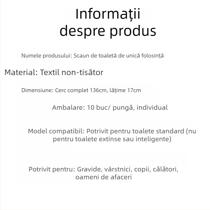Produse care vor fi livrate Scaun de toaletă de unică folosință Pernă de toaletă Spitalizare maternă care va fi livrată Îngrijire Curățenie Sănătate Călătorii
