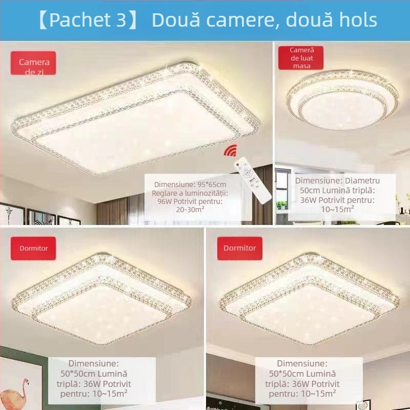 Lampă de tavan LED pentru living, imitație de cristal, lampă de dormitor principal, modernă, simplă, cu lumină atmosferică, lampă principală de hol de lux