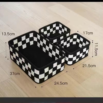 Coș de depozitare din pâslă, cutie de depozitare simplă vintage în carouri, coș de depozitare pentru articole cosmetice diverse, cutie de depozitare pentru birou