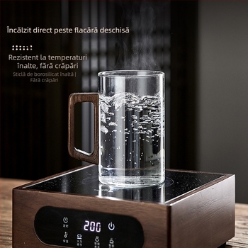 Ceașcă de sticlă, ceașcă de ceai verde, ceașcă de ceai japoneză cu mâner, ceașcă de ceai, apă potabilă de birou rezistentă la temperaturi ridicate, ceașcă cu mâner din lemn anti-opărire