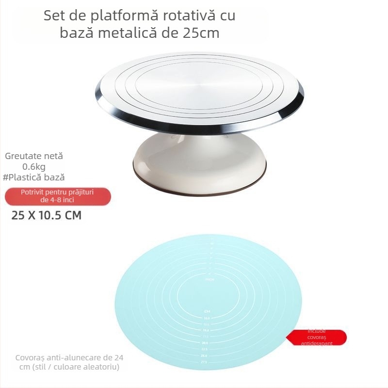 Platou rotativ pentru tort, masă de decorare, set de instrumente de copt, tavă din aliaj de aluminiu, tavă rotativă, frotiu, platan turnant comercial de uz casnic, decorare