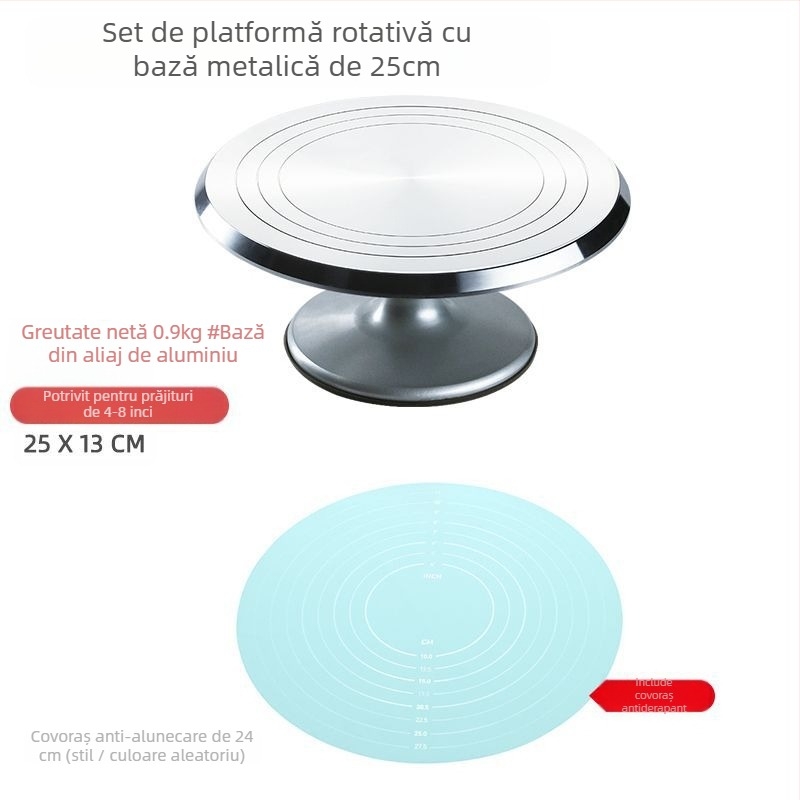 Platou rotativ pentru tort, masă de decorare, set de instrumente de copt, tavă din aliaj de aluminiu, tavă rotativă, frotiu, platan turnant comercial de uz casnic, decorare