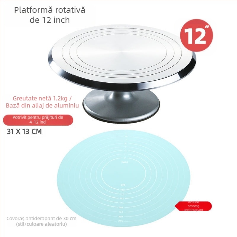 Platou rotativ pentru tort, masă de decorare, set de instrumente de copt, tavă din aliaj de aluminiu, tavă rotativă, frotiu, platan turnant comercial de uz casnic, decorare