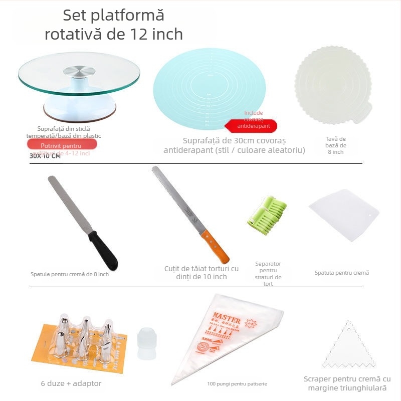 Platou rotativ pentru tort, masă de decorare, set de instrumente de copt, tavă din aliaj de aluminiu, tavă rotativă, frotiu, platan turnant comercial de uz casnic, decorare