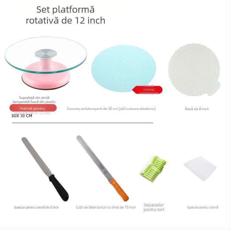 Platou rotativ pentru tort, masă de decorare, set de instrumente de copt, tavă din aliaj de aluminiu, tavă rotativă, frotiu, platan turnant comercial de uz casnic, decorare