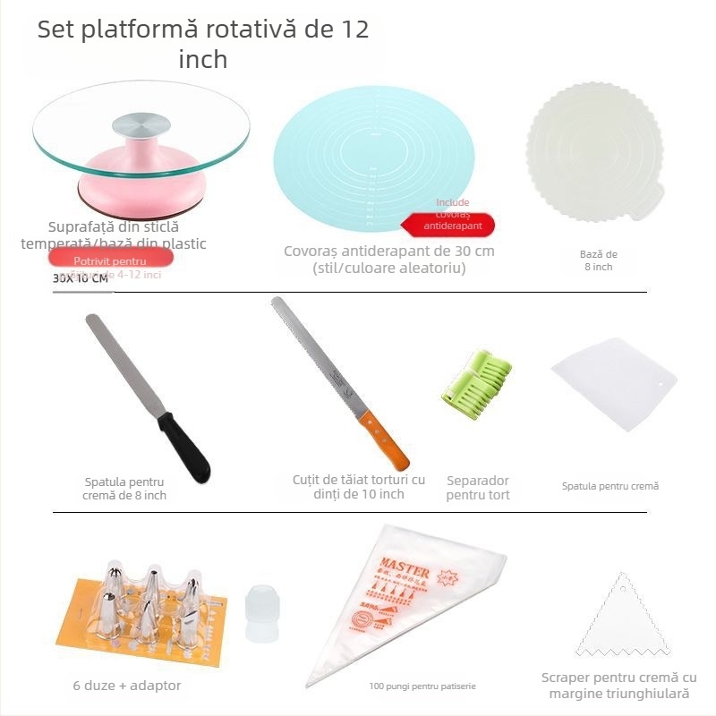 Platou rotativ pentru tort, masă de decorare, set de instrumente de copt, tavă din aliaj de aluminiu, tavă rotativă, frotiu, platan turnant comercial de uz casnic, decorare