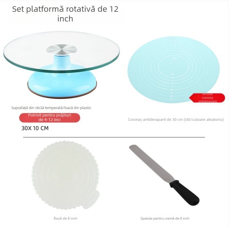 Platou rotativ pentru tort, masă de decorare, set de instrumente de copt, tavă din aliaj de aluminiu, tavă rotativă, frotiu, platan turnant comercial de uz casnic, decorare