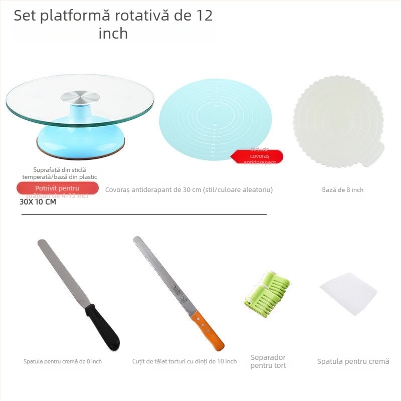 Platou rotativ pentru tort, masă de decorare, set de instrumente de copt, tavă din aliaj de aluminiu, tavă rotativă, frotiu, platan turnant comercial de uz casnic, decorare