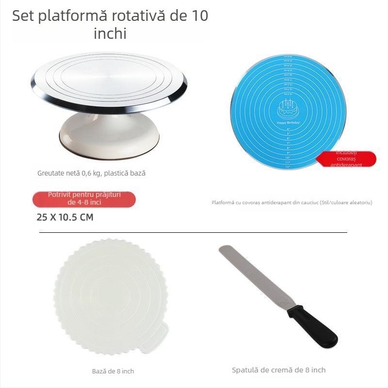 Platou rotativ pentru tort, masă de decorare, set de instrumente de copt, tavă din aliaj de aluminiu, tavă rotativă, frotiu, platan turnant comercial de uz casnic, decorare