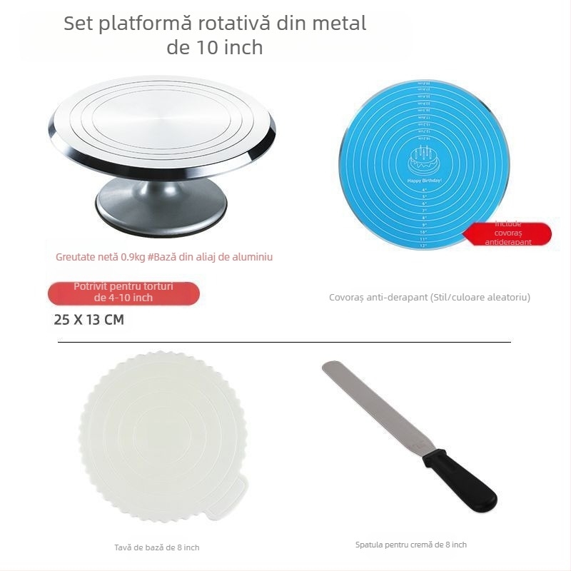 Platou rotativ pentru tort, masă de decorare, set de instrumente de copt, tavă din aliaj de aluminiu, tavă rotativă, frotiu, platan turnant comercial de uz casnic, decorare