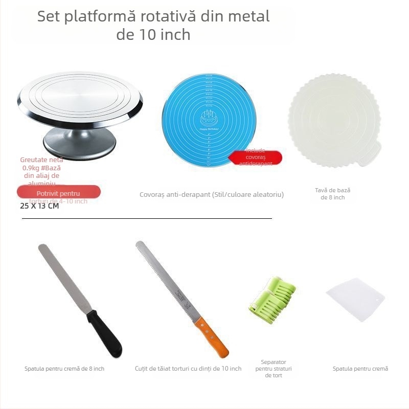 Platou rotativ pentru tort, masă de decorare, set de instrumente de copt, tavă din aliaj de aluminiu, tavă rotativă, frotiu, platan turnant comercial de uz casnic, decorare