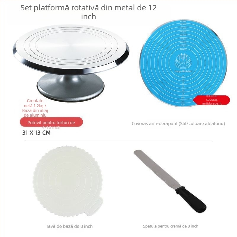 Platou rotativ pentru tort, masă de decorare, set de instrumente de copt, tavă din aliaj de aluminiu, tavă rotativă, frotiu, platan turnant comercial de uz casnic, decorare
