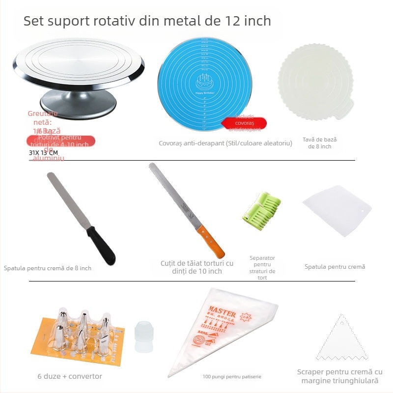 Platou rotativ pentru tort, masă de decorare, set de instrumente de copt, tavă din aliaj de aluminiu, tavă rotativă, frotiu, platan turnant comercial de uz casnic, decorare