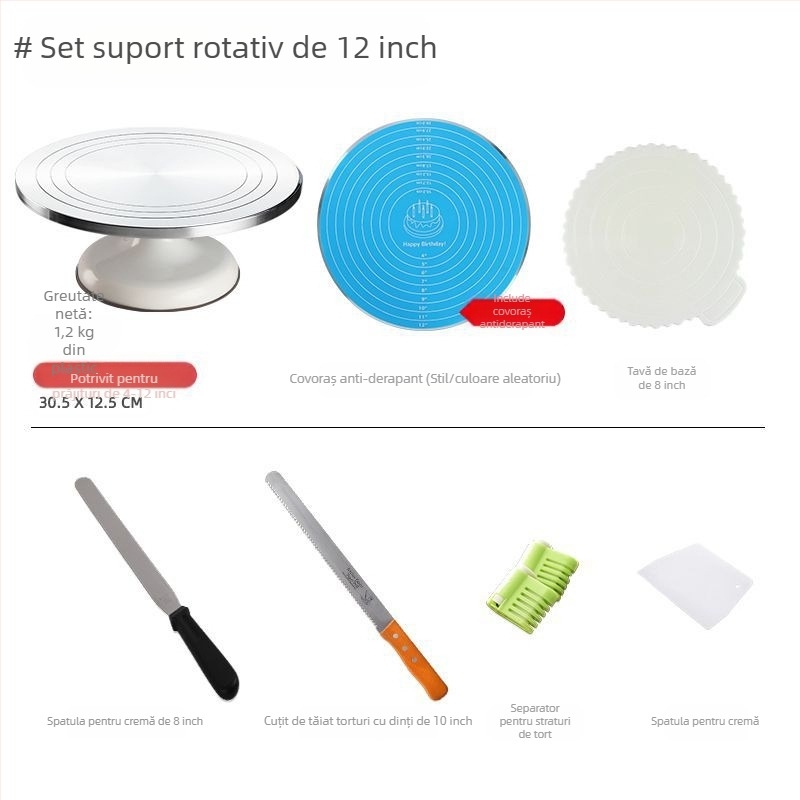 Platou rotativ pentru tort, masă de decorare, set de instrumente de copt, tavă din aliaj de aluminiu, tavă rotativă, frotiu, platan turnant comercial de uz casnic, decorare